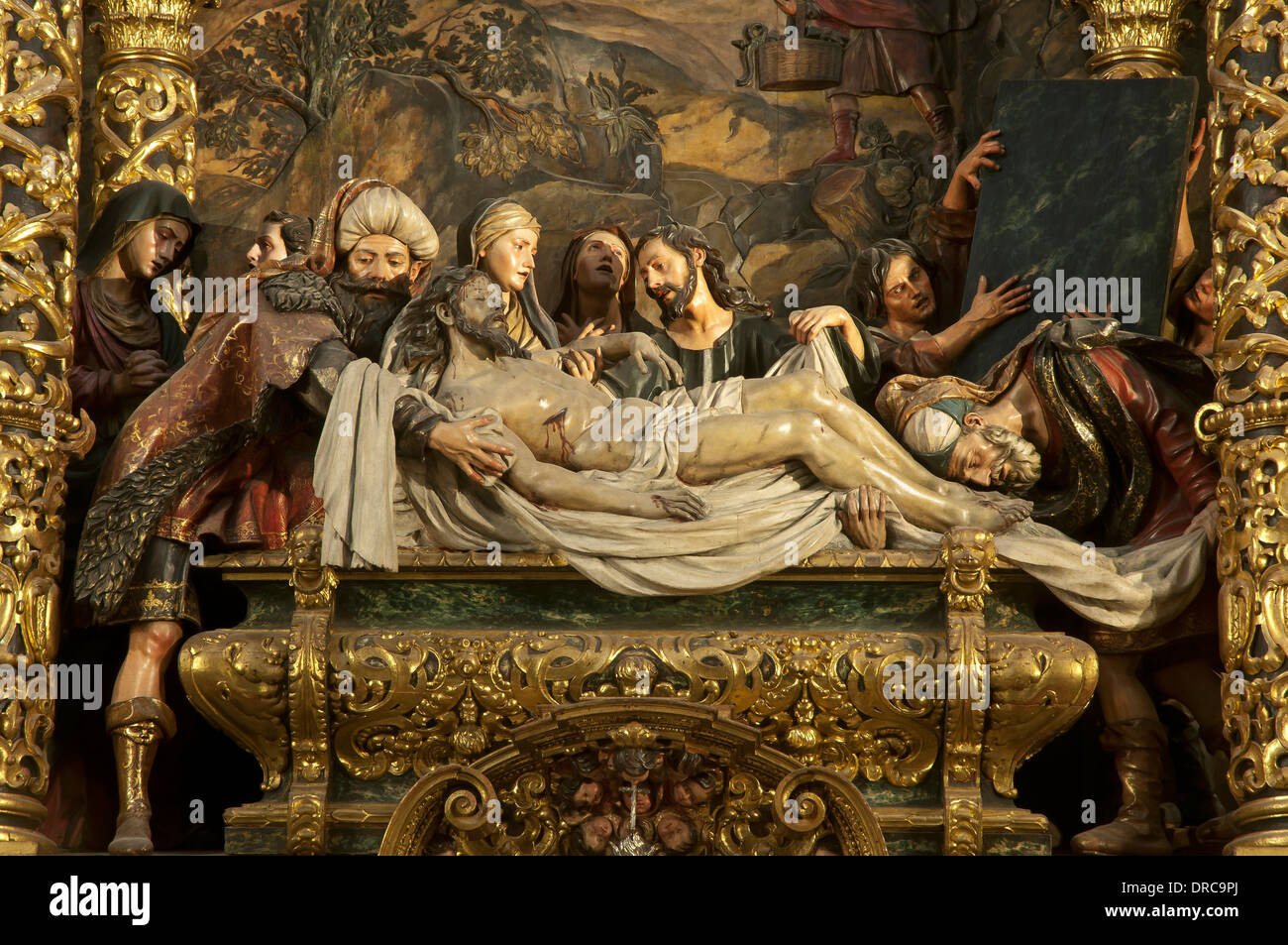 Hospital de la Caridad, Altar, The Burial of Christ by Pedro Roldan, Seville, Region of Andalusia, Spain, Europe Stock Photo