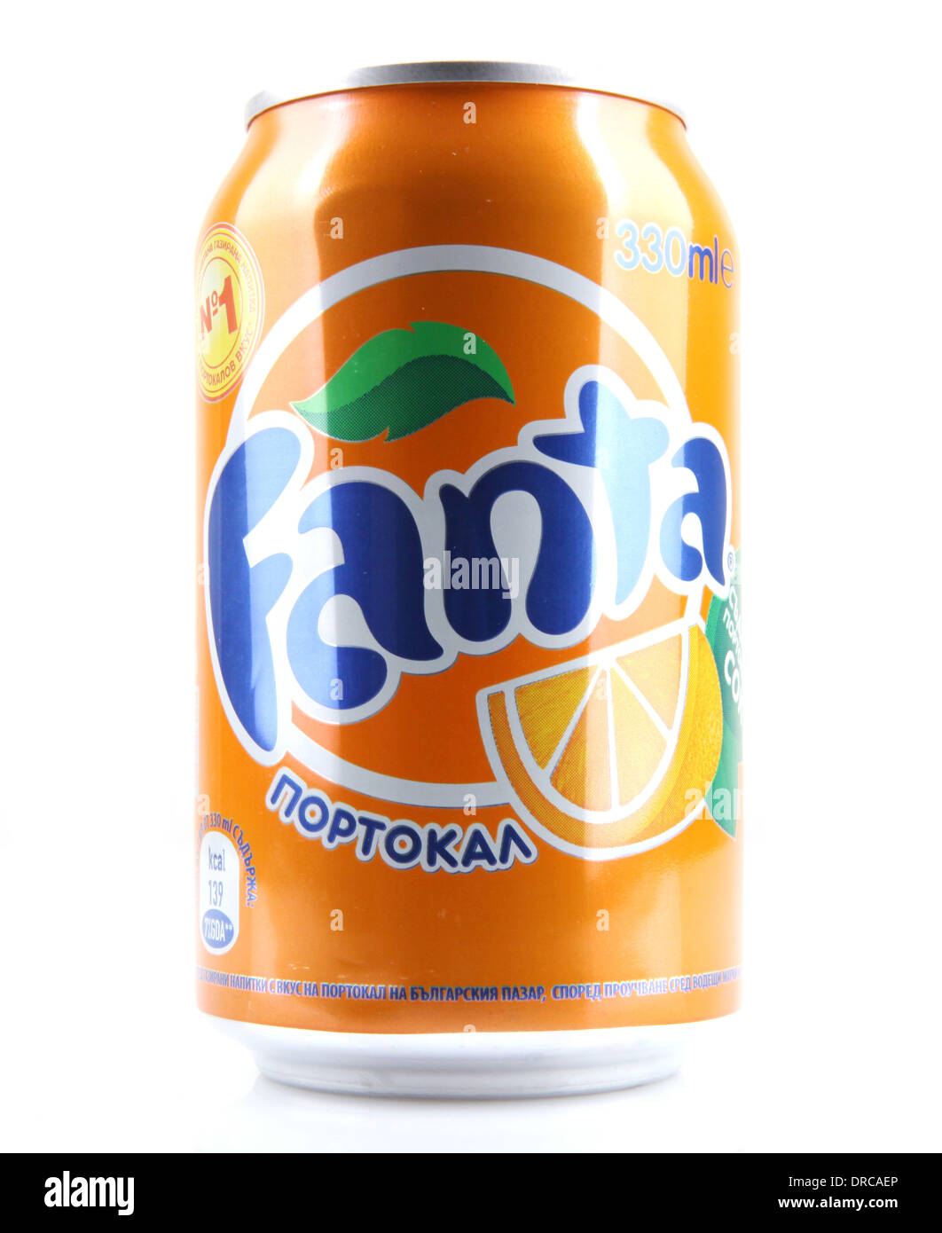 AYTOS, BULGARIA - JANUARY 23, 2014: Fanta bottle can isolated on white background. Fanta is a carbonated soft drink sold in Stock Photo