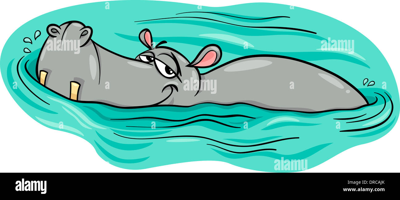 Cartoon Illustration of Happy Hippo Animal Character or Hippopotamus in the  River Stock Photo - Alamy
