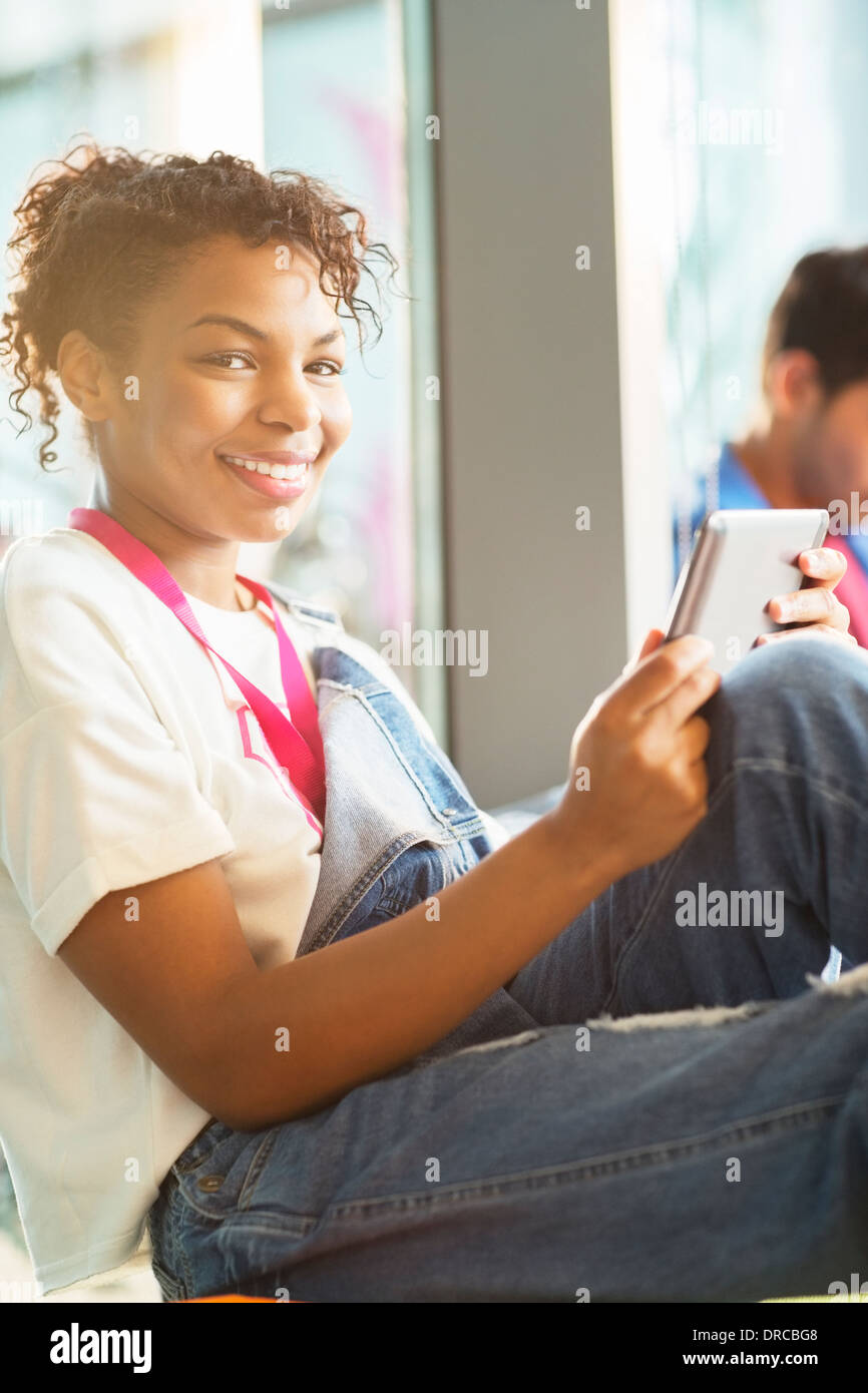 University student using digital tablet Stock Photo