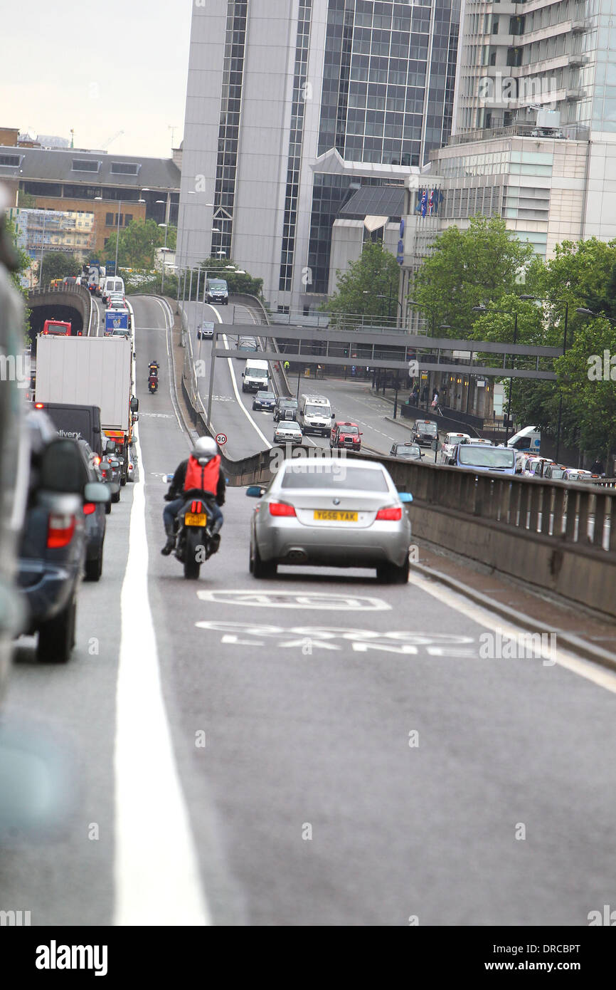 There was confusion on the M40 in west London today when motorists were confused as to when the Olympic lanes would be open. People were avoiding the lanes to avoid the 130 GBP fines, however the lane does not come into force until 25th July London, England - 16.07.12 Stock Photo