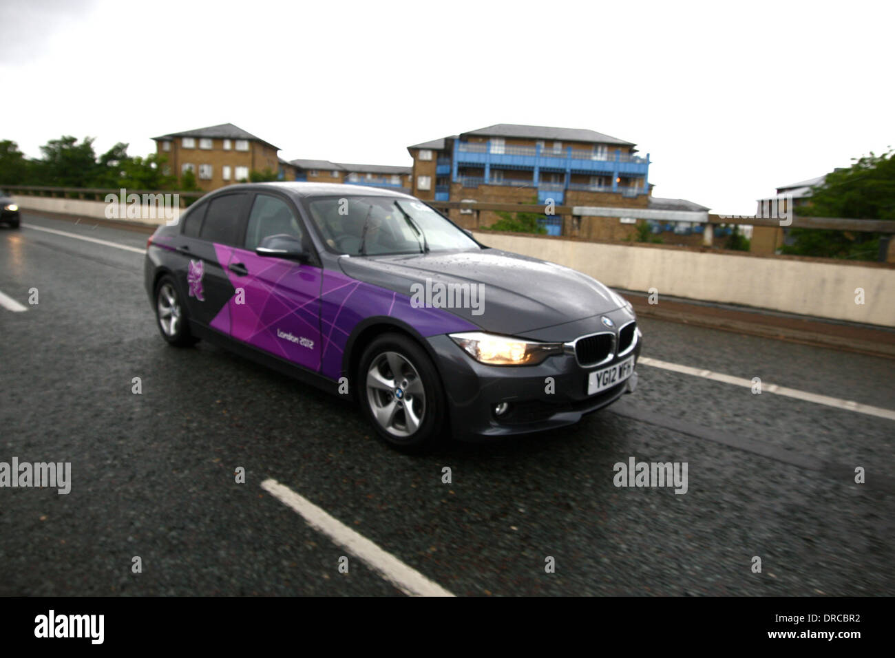 There was confusion on the M40 in west London today when motorists were confused as to when the Olympic lanes would be open. People were avoiding the lanes to avoid the 130 GBP fines, however the lane does not come into force until 25th July London, England - 16.07.12 Stock Photo