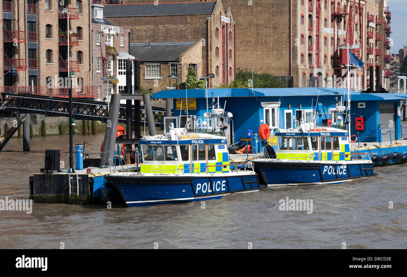 Metropolitan police boats at Wapping Wharf, River Thames, London, UK. Stock Photo