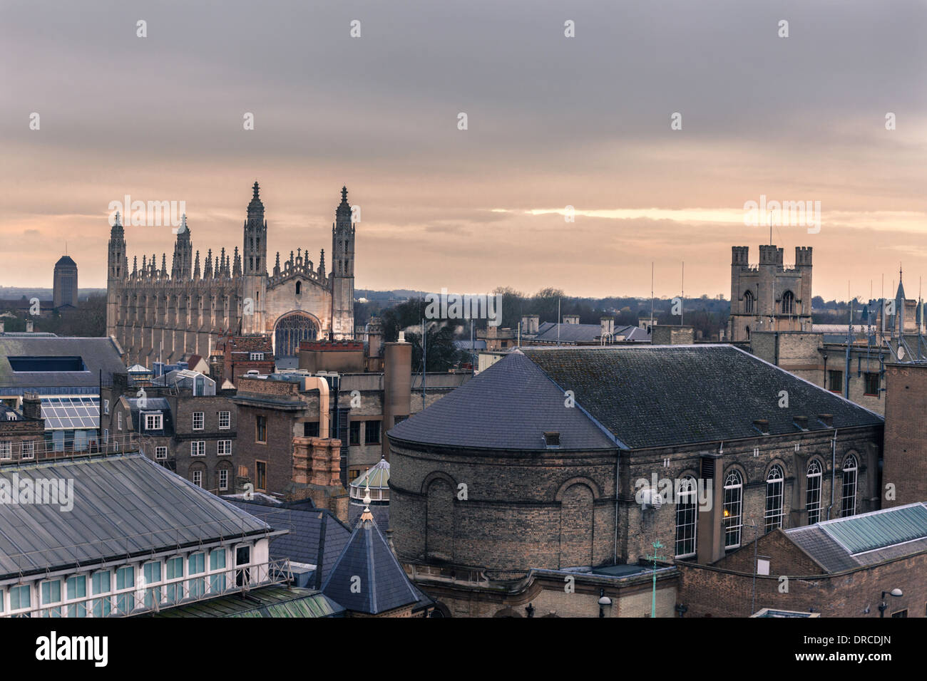 Cambridge city skyline, including the Corn Exchange & Kings College chapel. Stock Photo