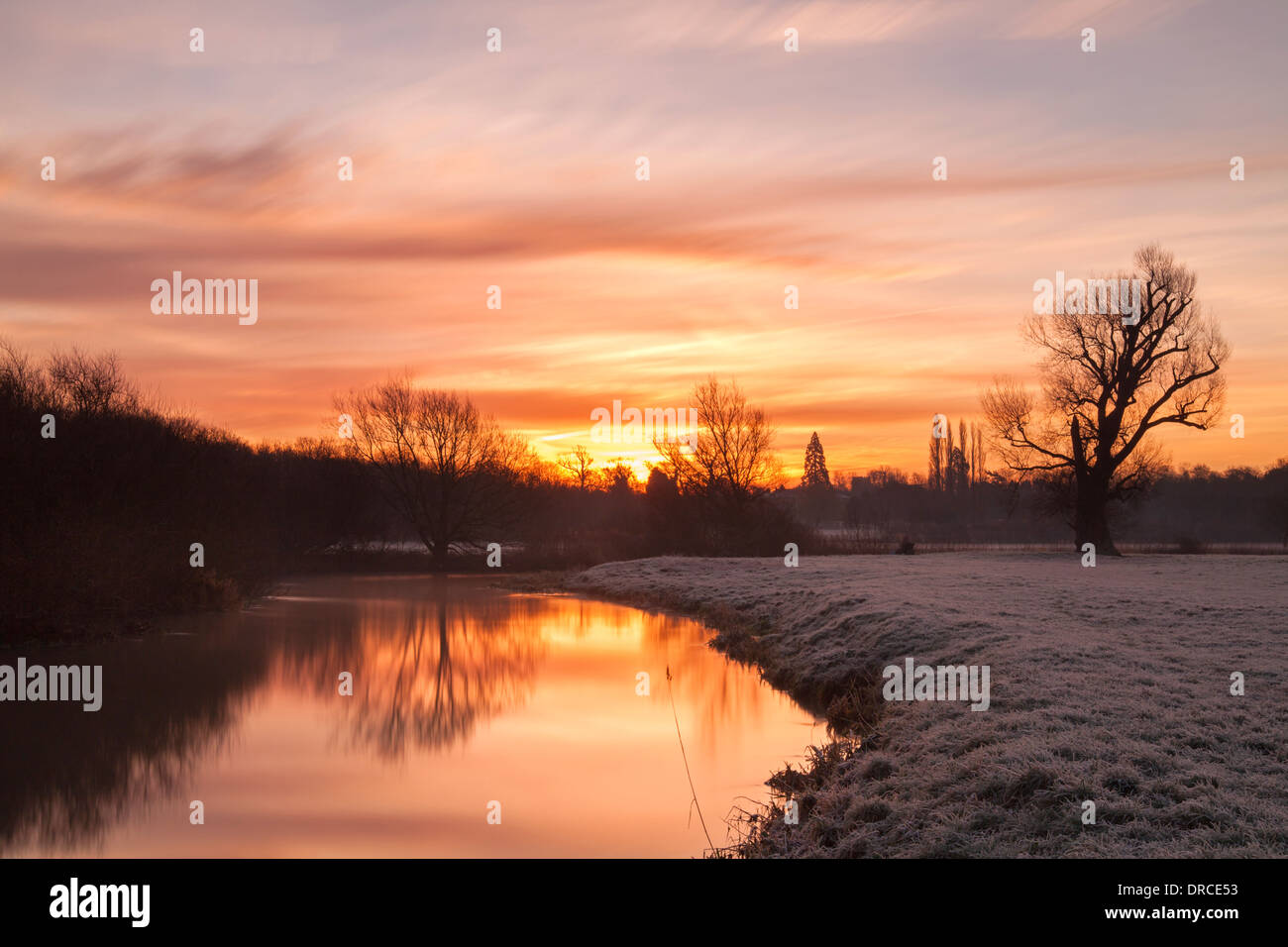 Sunrise over the River Cam, Grantchester, Cambridge, England, UK Stock Photo