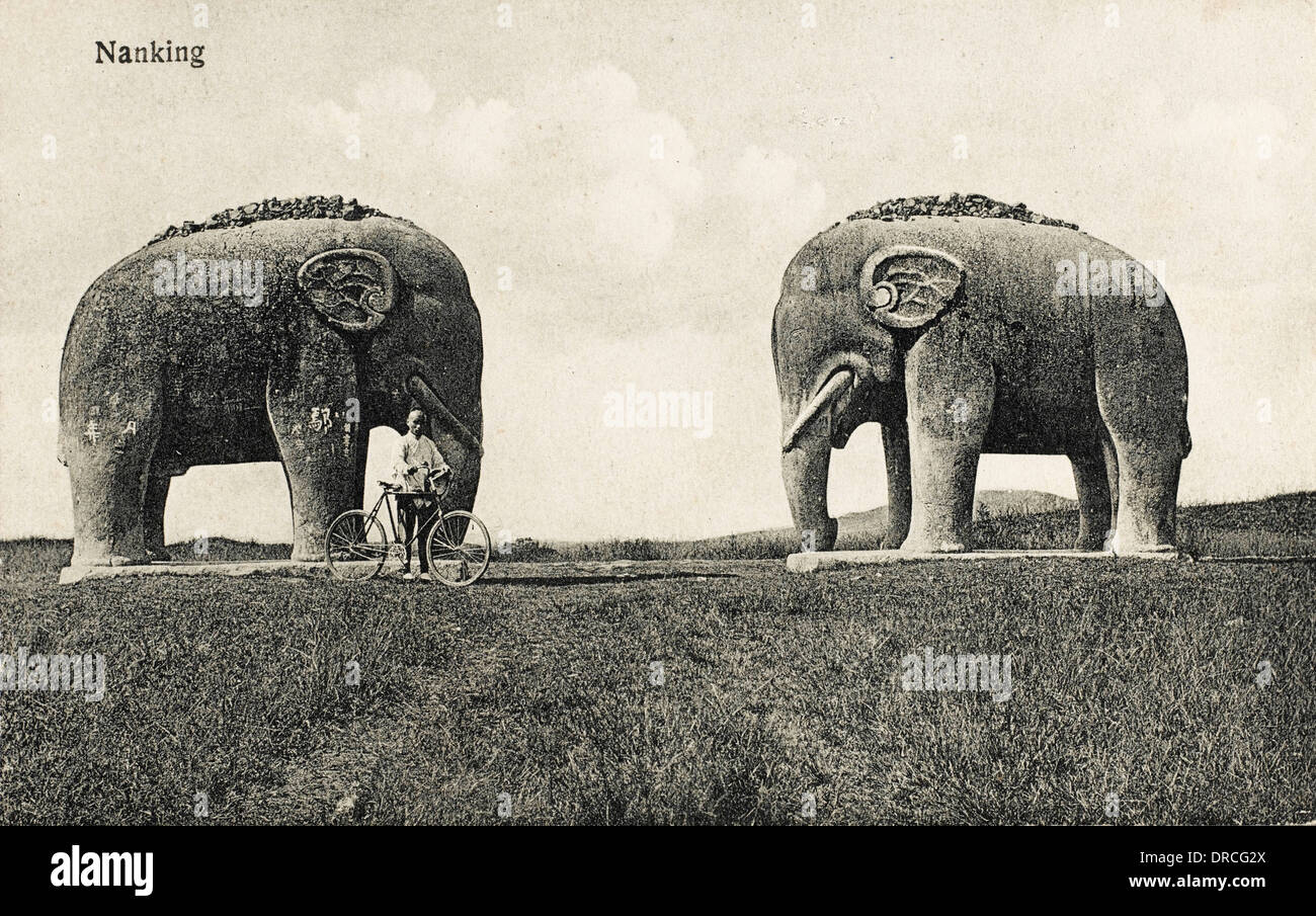 Twin Elephant statues at Nanjing, China Stock Photo Alamy