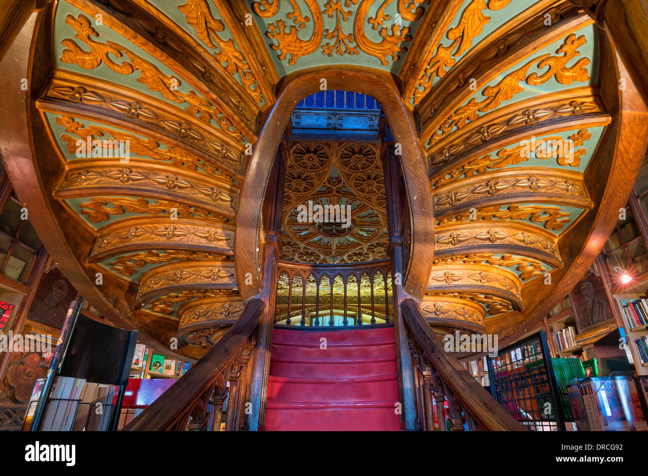 Lello and Irmao bookshop, Spiral stairs, Oporto, Portugal Stock Photo