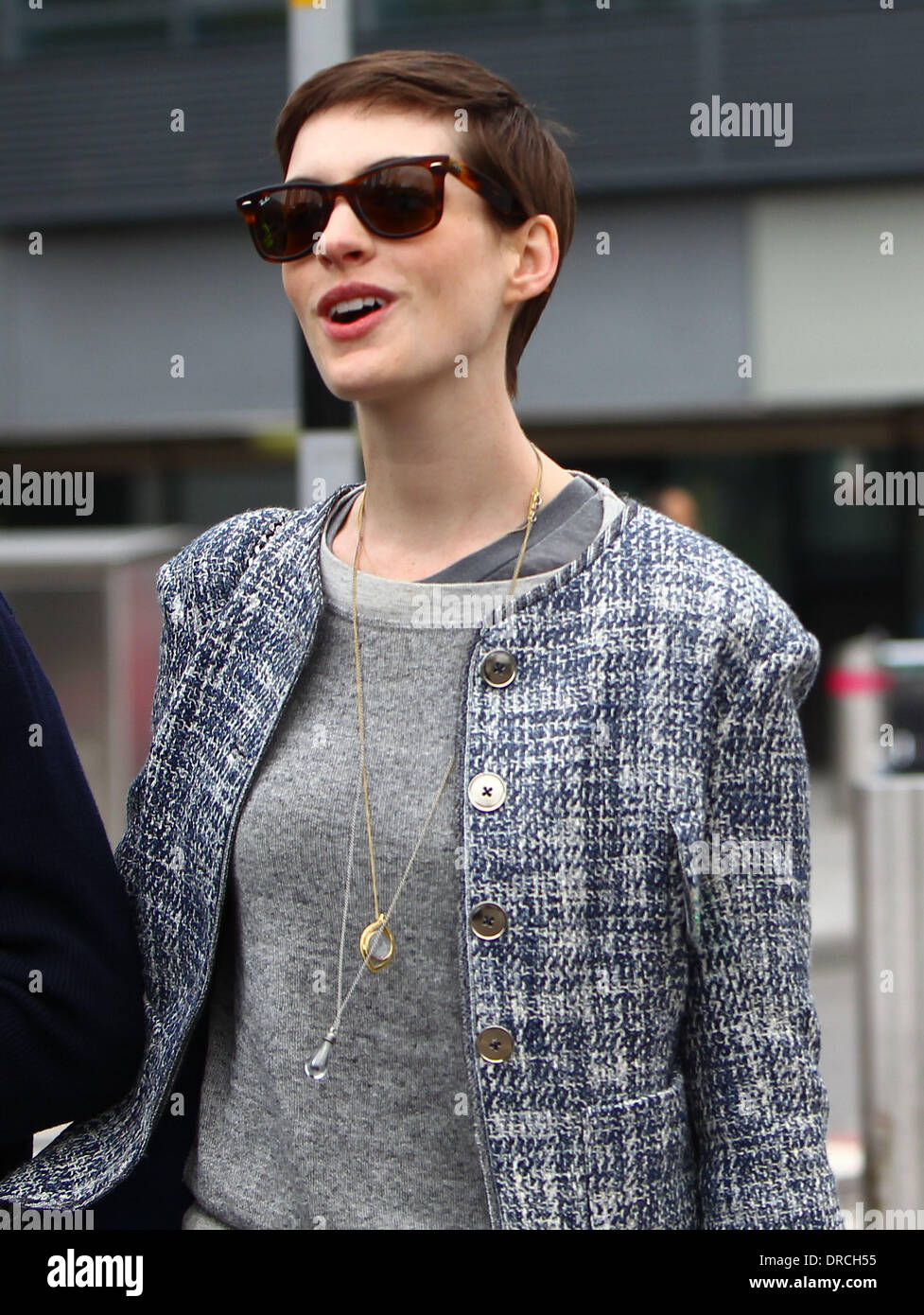 Anne Hathaway arriving at Heathrow Airport. Anne is in London for the