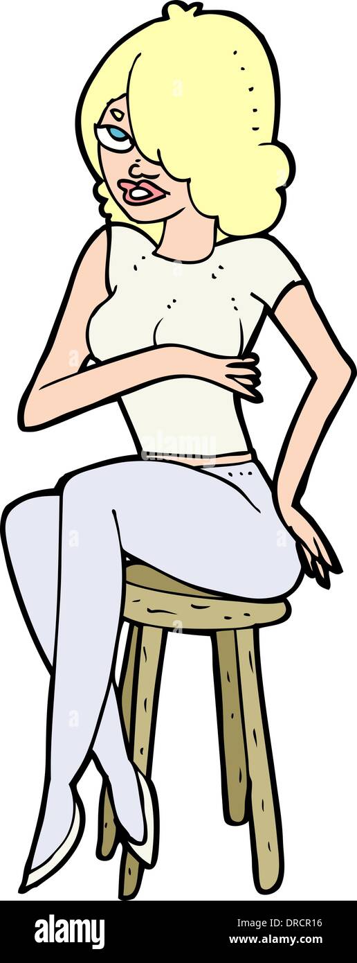 cartoon woman sitting on bar stool Stock Vector