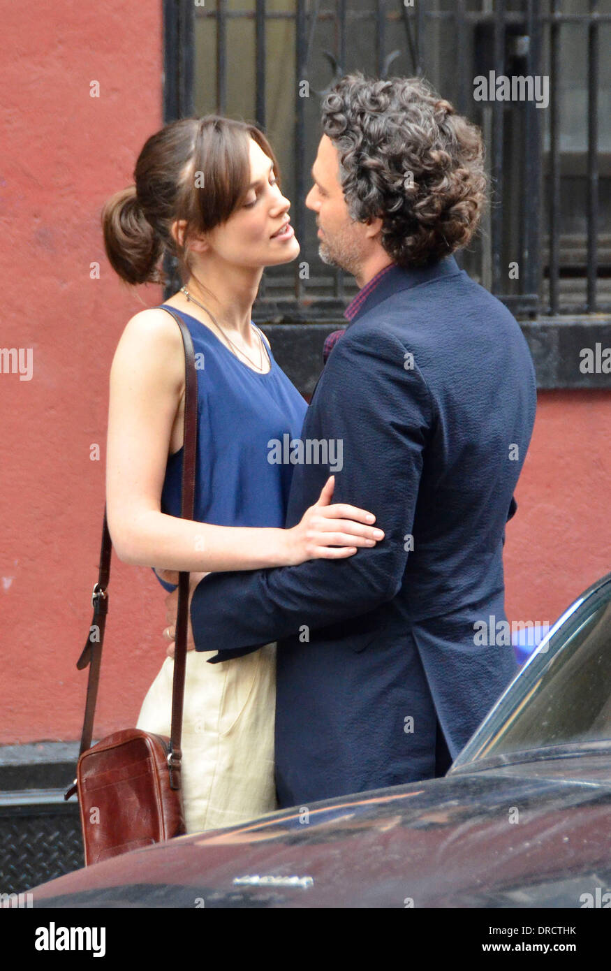 Keira Knightley and Mark Ruffalo share a kiss while filming their new