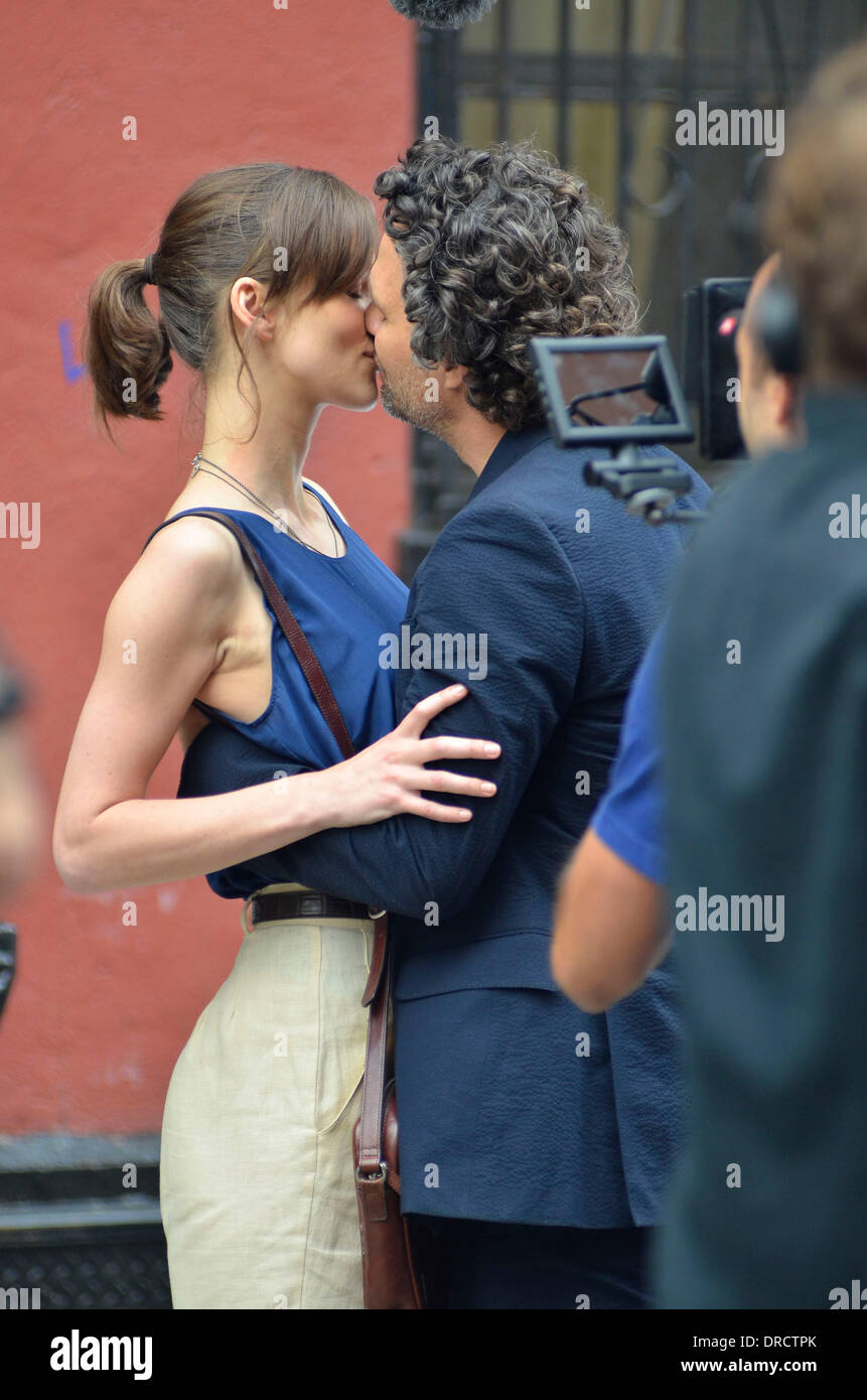 Keira Knightley and Mark Ruffalo share a kiss while filming their new