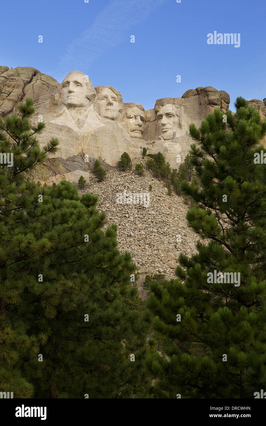 The Granite Sculpture of Mount Rushmore Including the Faces of Washington, Jefferson, Roosevelt and Lincoln Stock Photo