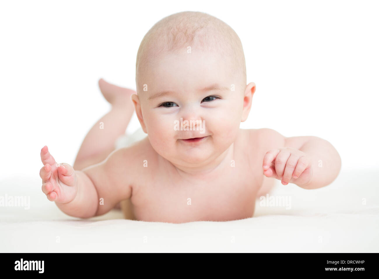 Baby Girl Isolated Lying Smilingly Stock Photo Alamy