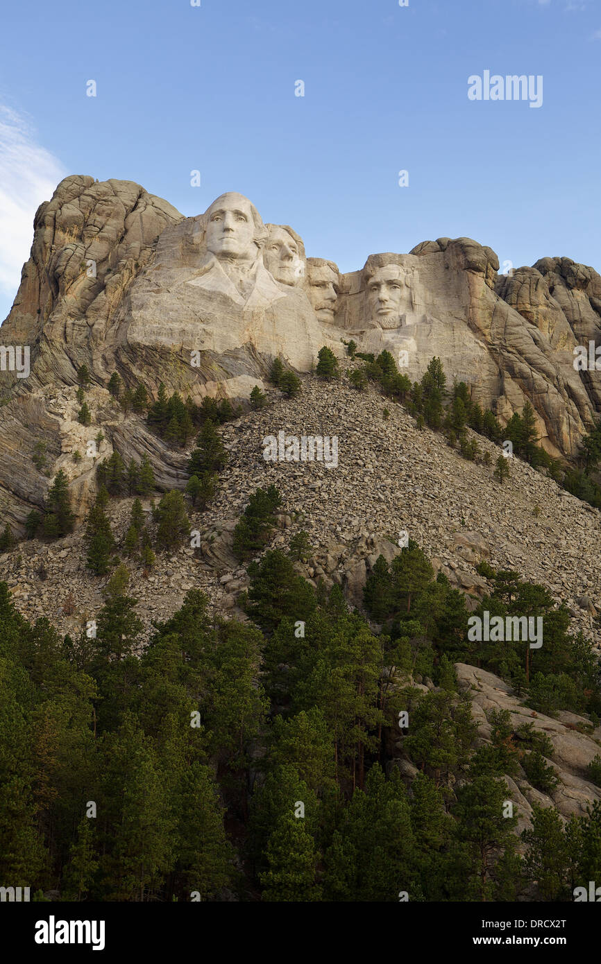 The Granite Sculpture of Mount Rushmore Including the Faces of Washington, Jefferson, Roosevelt and Lincoln Stock Photo