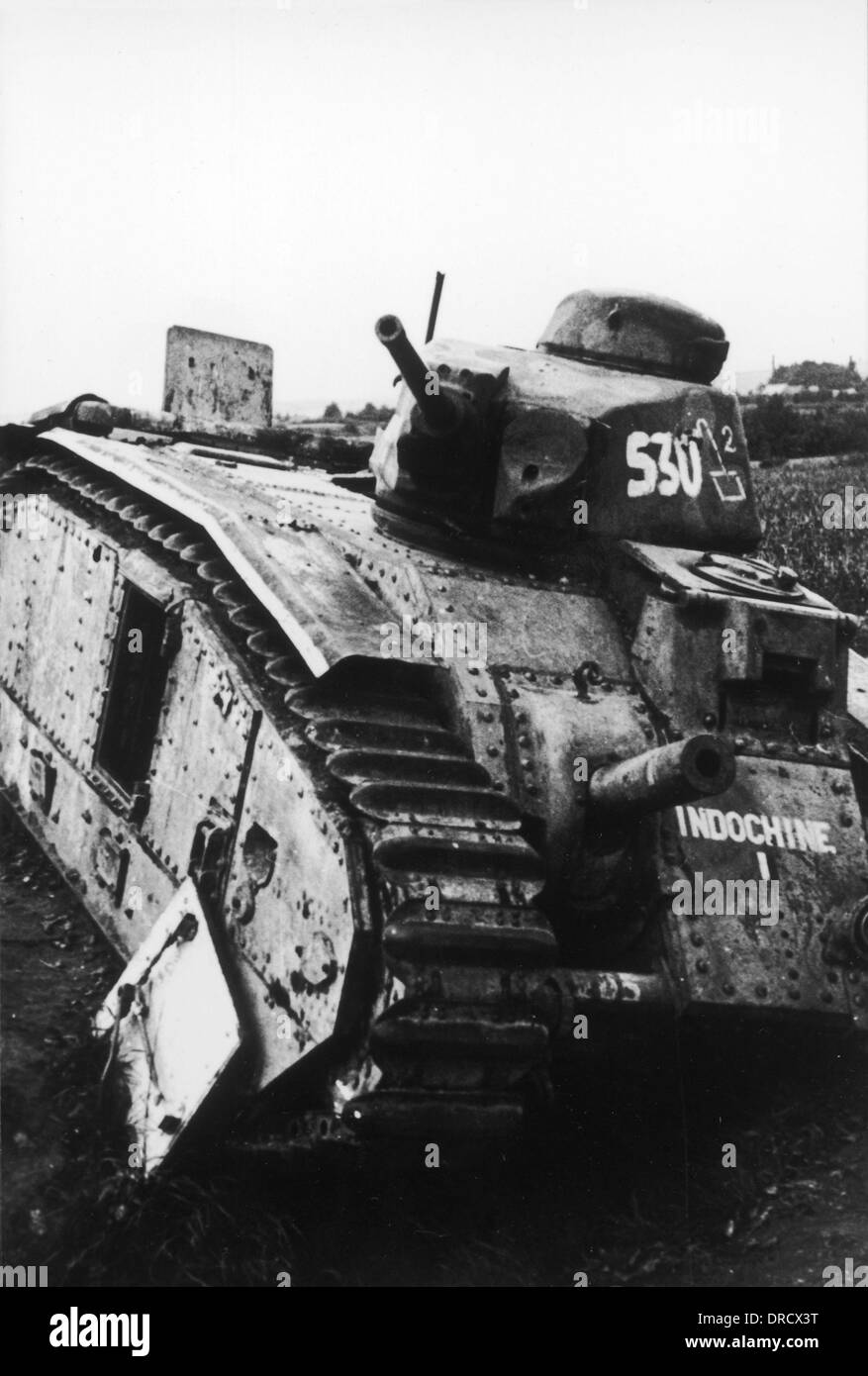 Destroyed French tank WWII Stock Photo