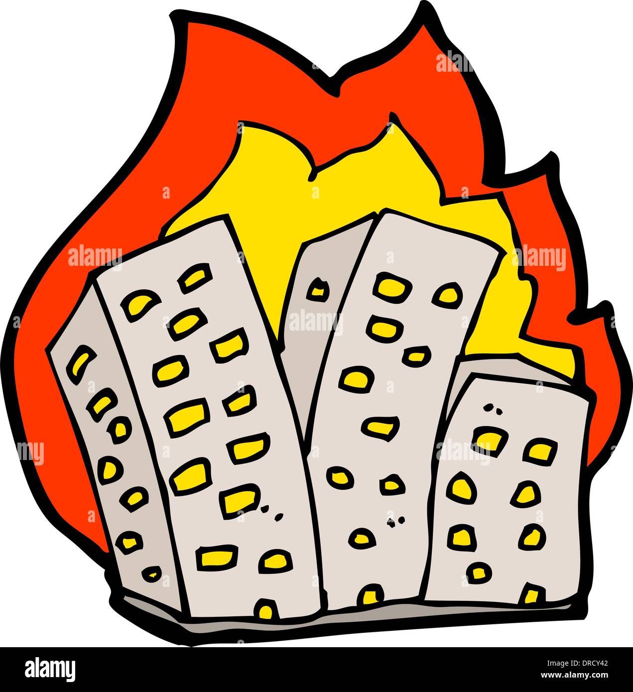 burning building drawing