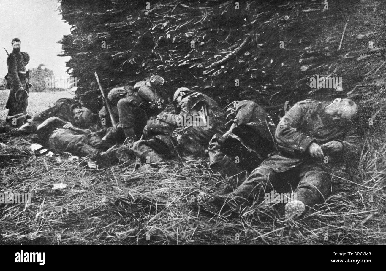Napping soldiers WWI Stock Photo