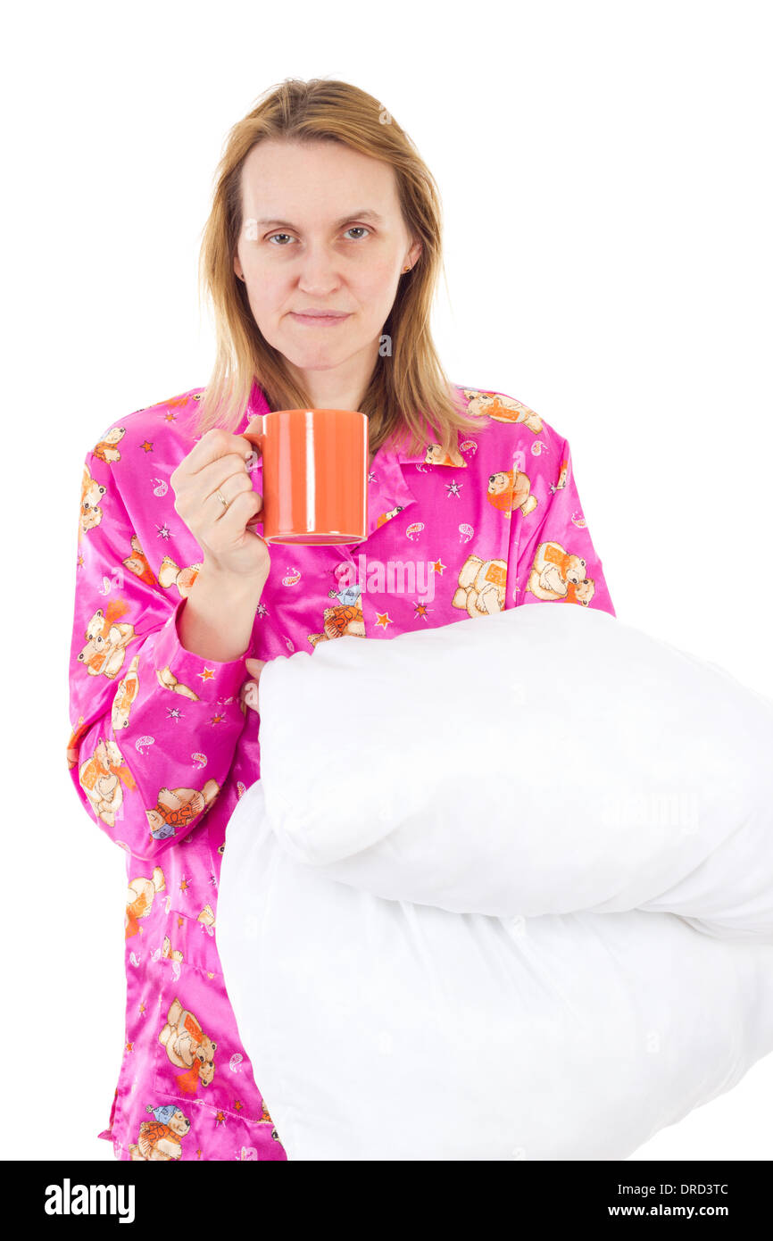 Tired woman needs coffee in the morning Stock Photo