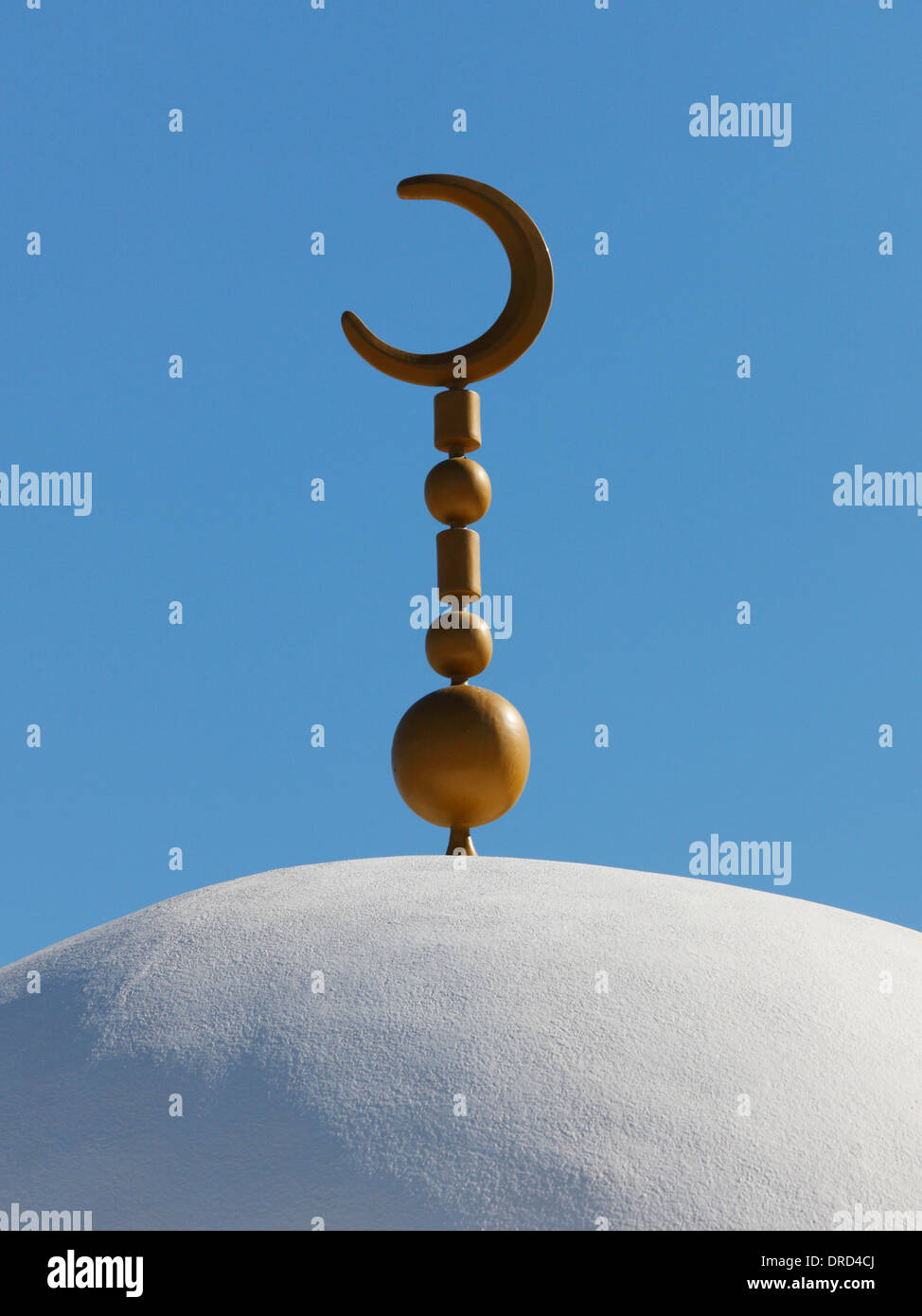 Mosque Minaret with Crescent Moon Symbol of Islam Stock Photo