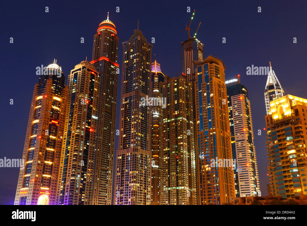 Dubai Marina at night Stock Photo