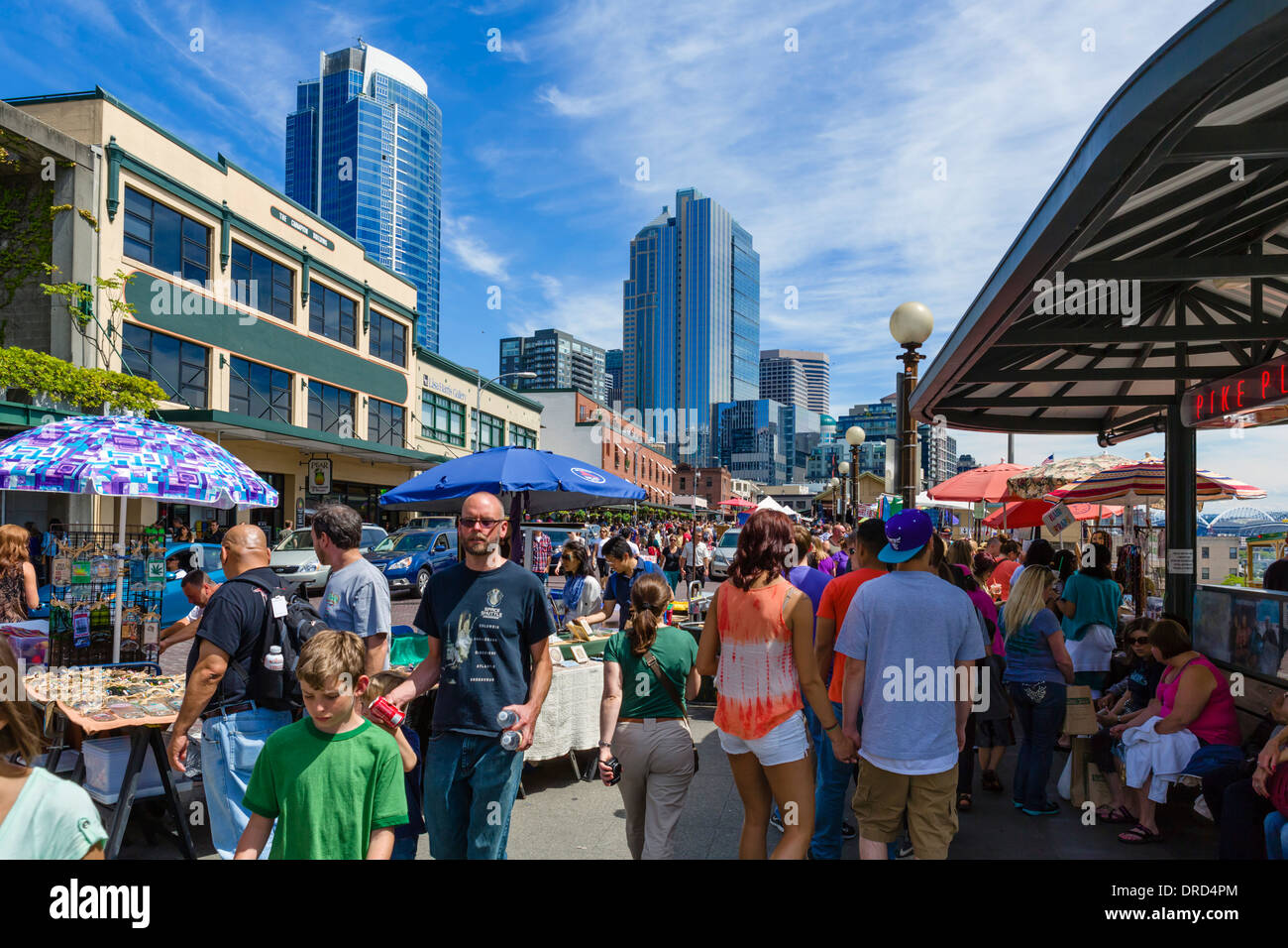 Saturday market on Western Avenue near Pike Place, Seattle, Washington, USA Stock Photo