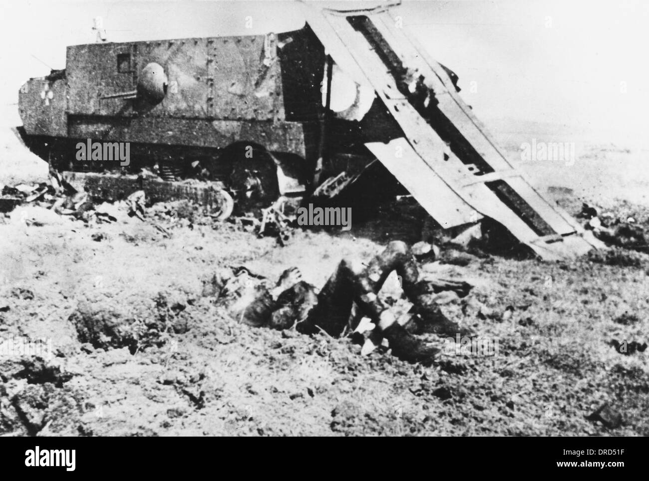 Destroyed French tank WWI Stock Photo