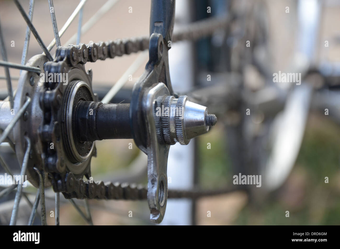 Fixed gear cycle chain, depth-of-field Stock Photo