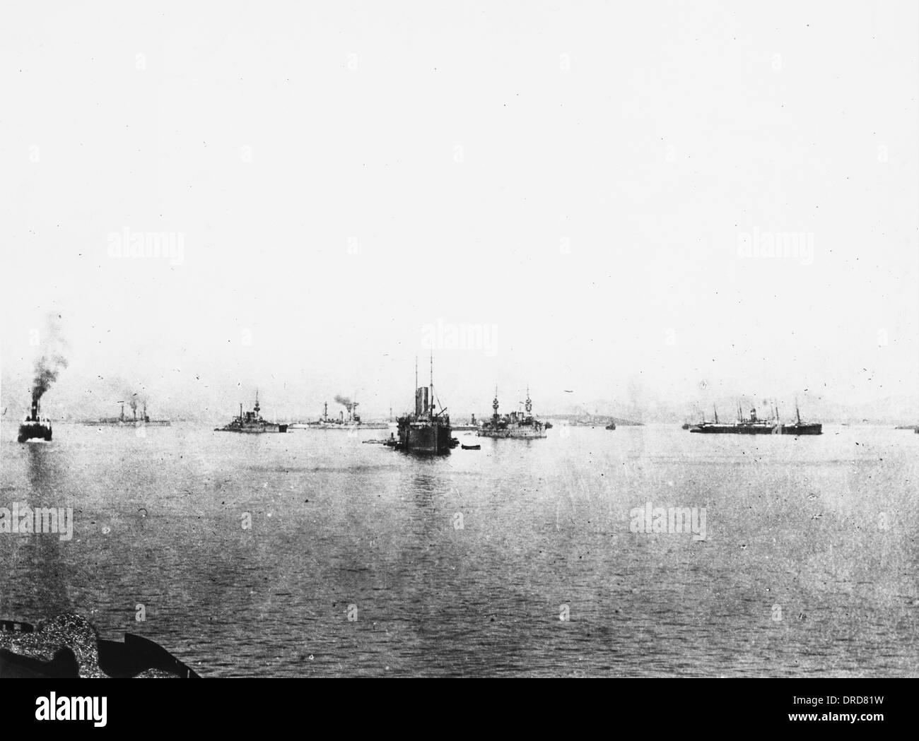 British warships and transports WWI Stock Photo