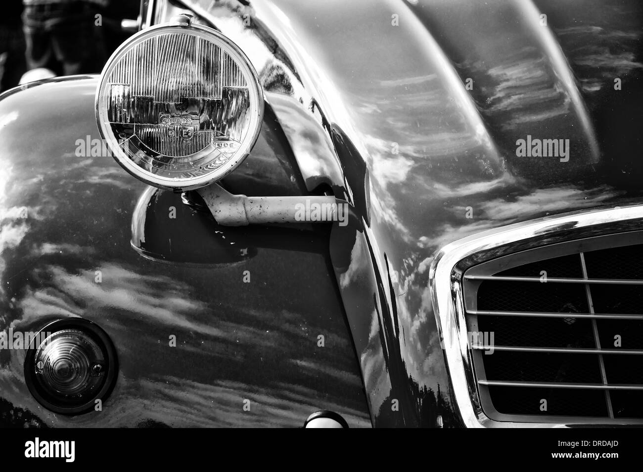 Detail of Economy car Citroen 2CV6 (black and white) Stock Photo