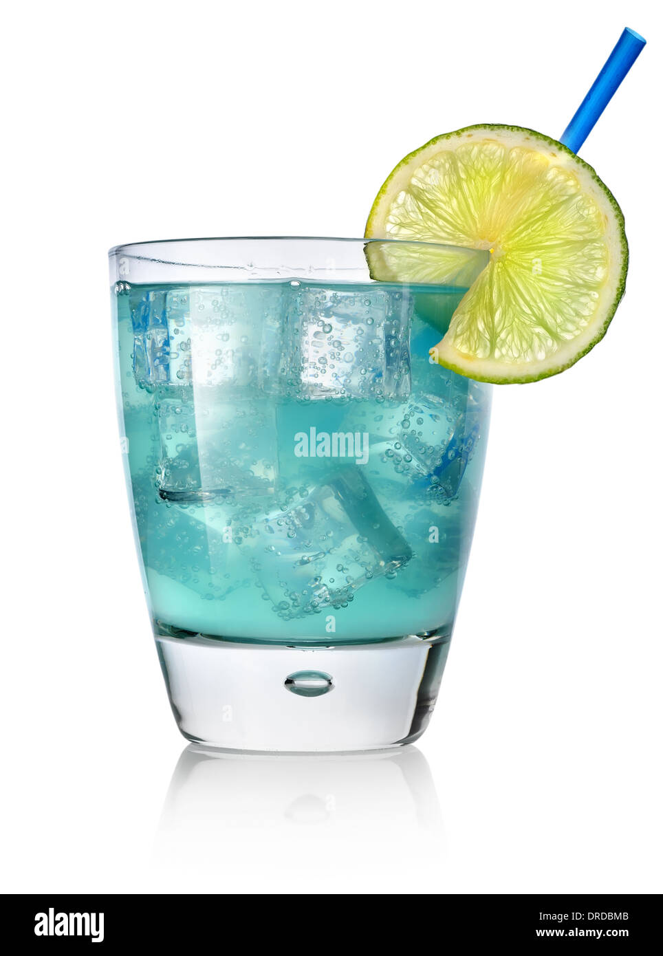 Blue cocktail with lime isolated on white Stock Photo