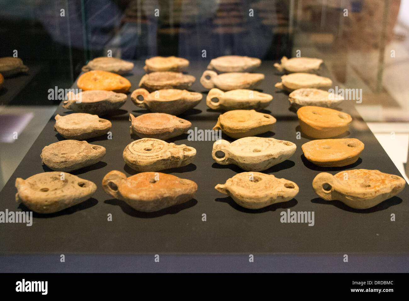 Roman oil lamps, Museum, Alba la Romaine, RhoneAlpes, France Stock