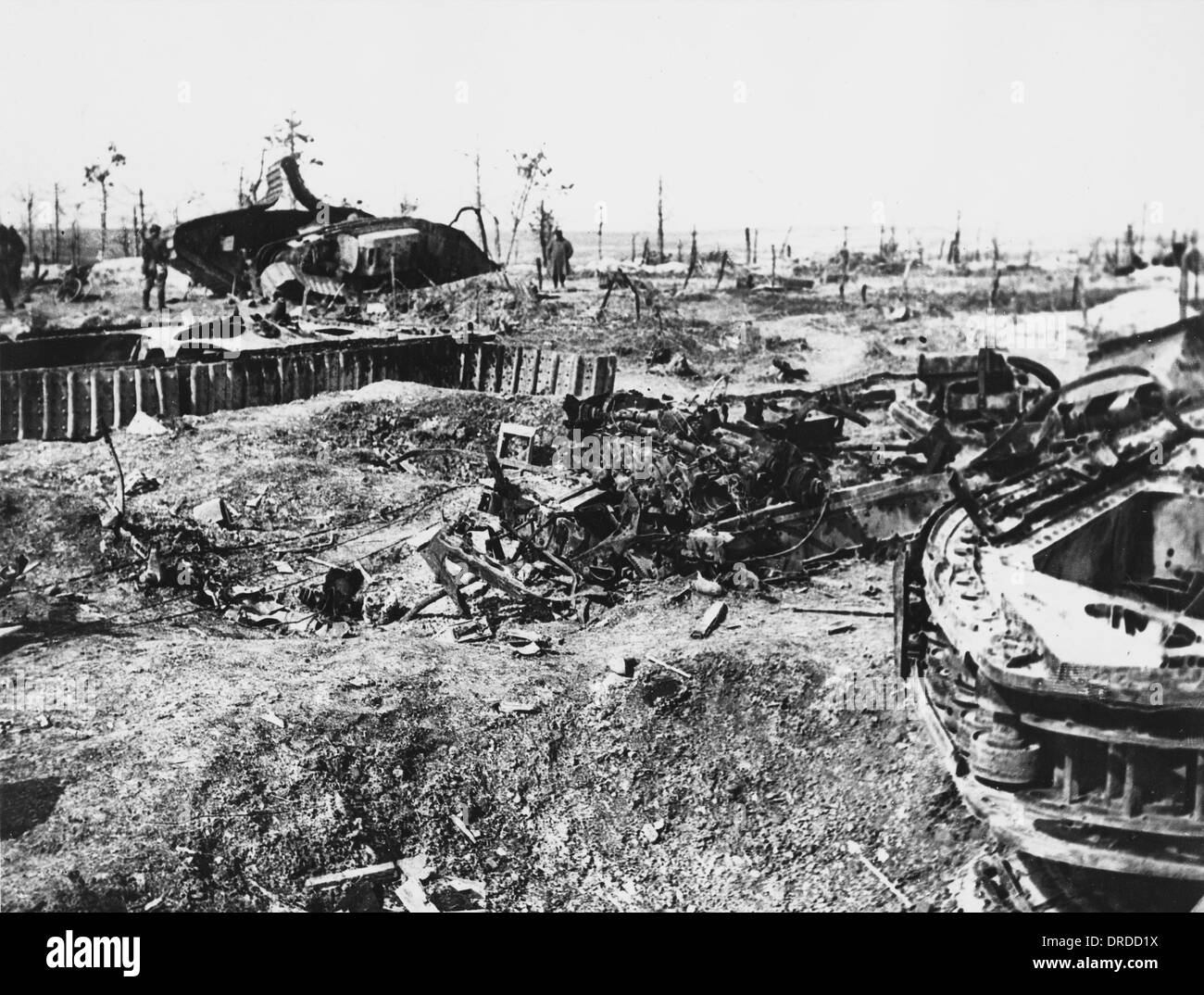 Destroyed German tank WWI Stock Photo