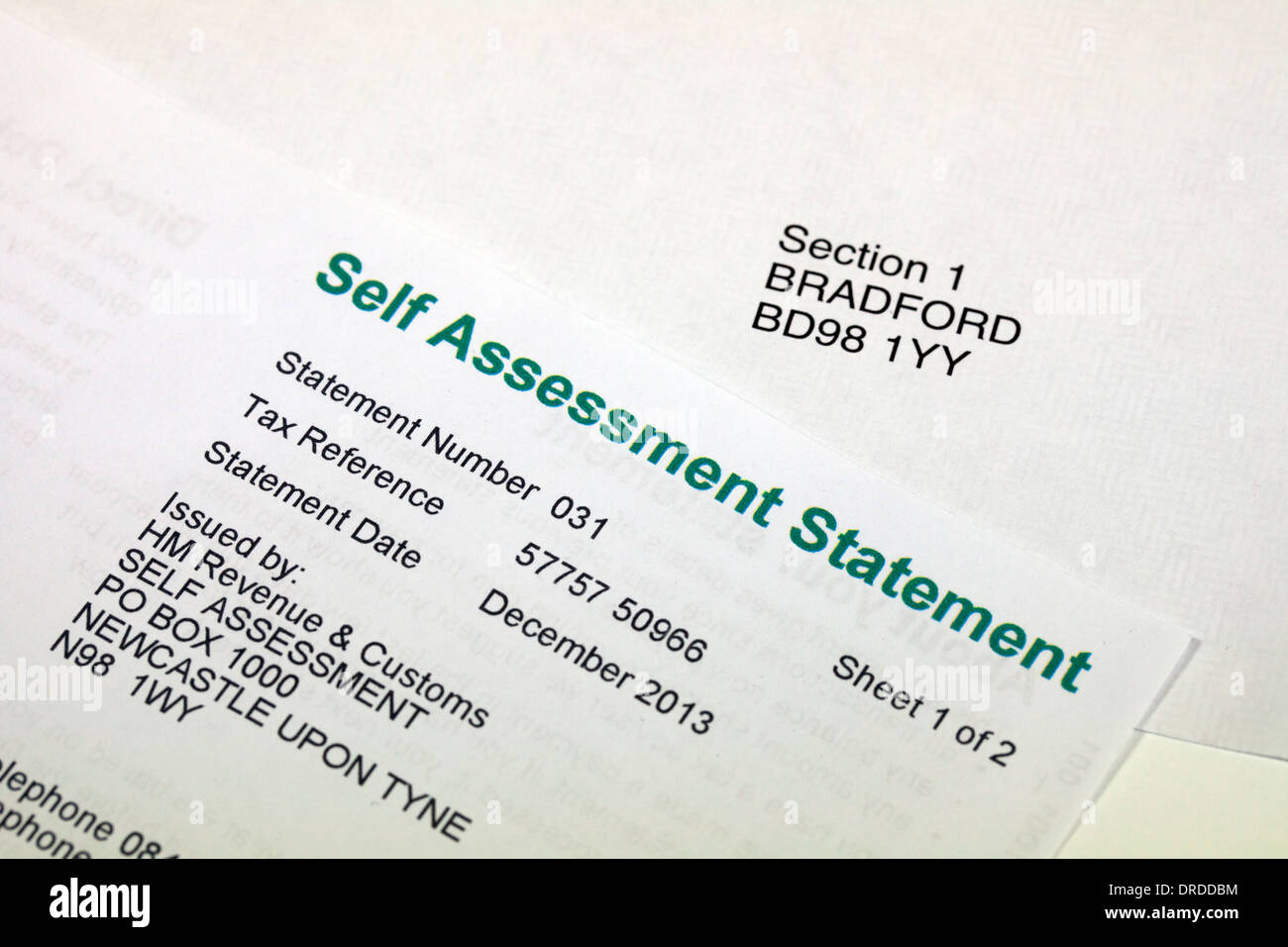 Income Tax Self assessment statement Stock Photo