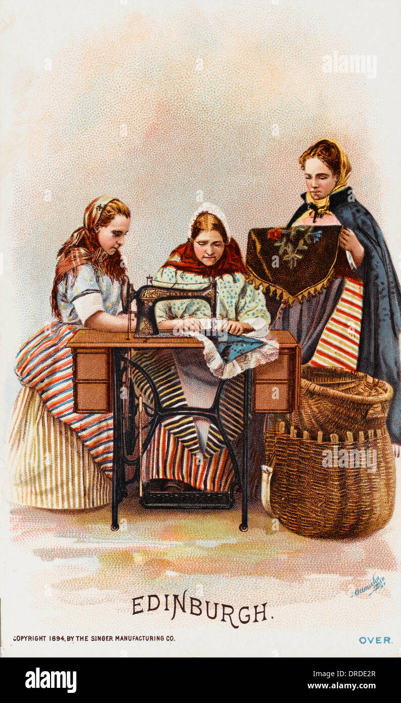 Ladies from Edinburgh using a Singer Sewing Machine Stock Photo Alamy