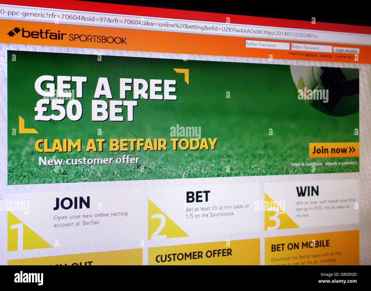 betfair online betting web site Stock Photo