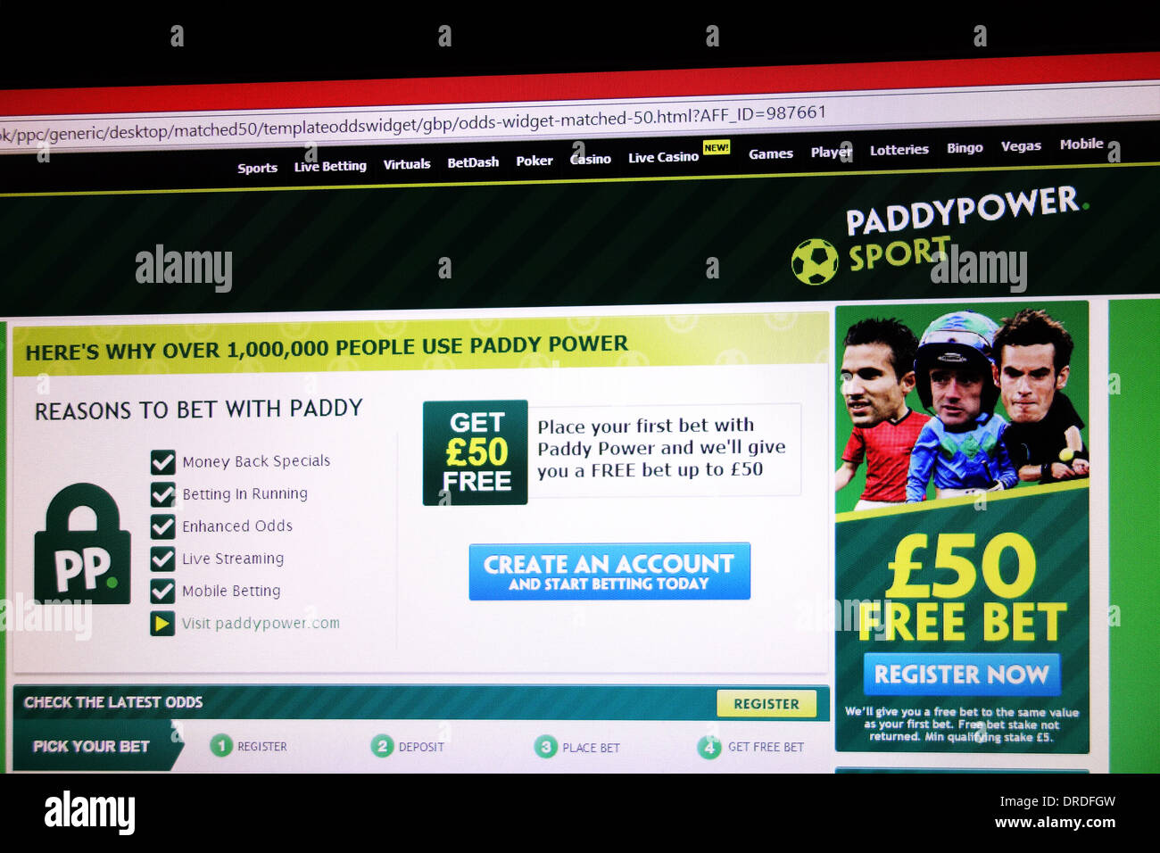 paddypower online betting web site Stock Photo