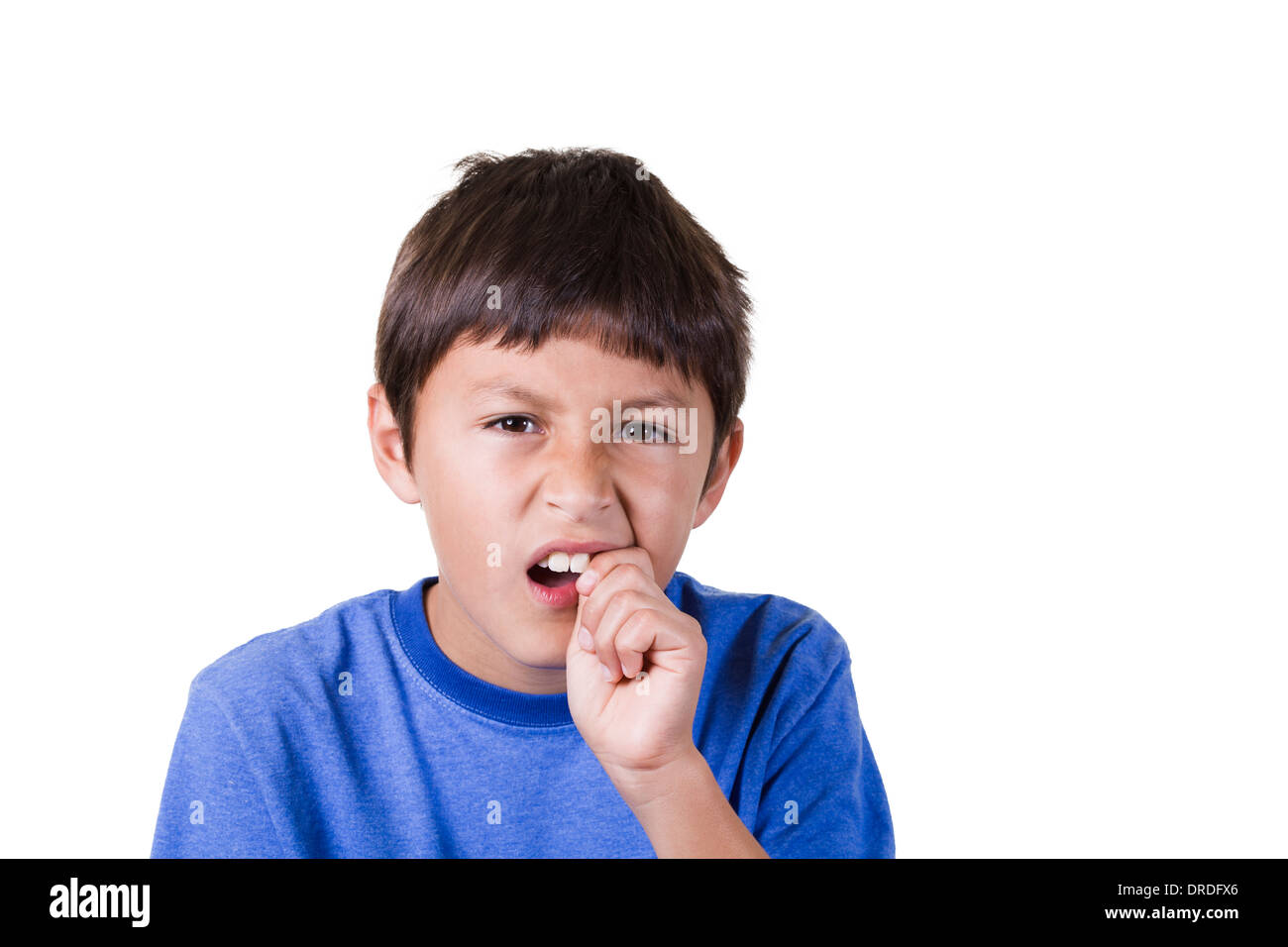 Boy with toothache or loose tooth Stock Photo