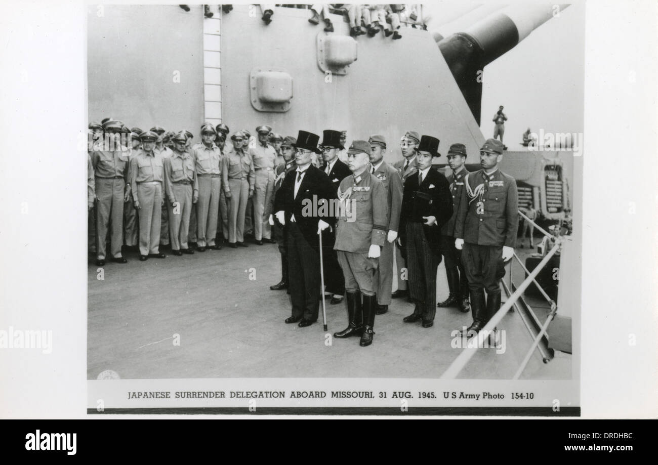 Japanese surrender delegation aboard the USS Missouri Stock Photo