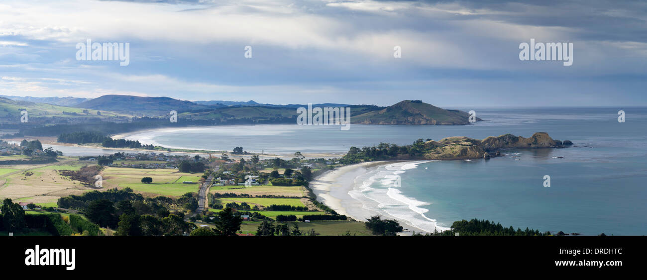 Highangle panoramic view of Karitane, Otago, New Zealand, with Cornish