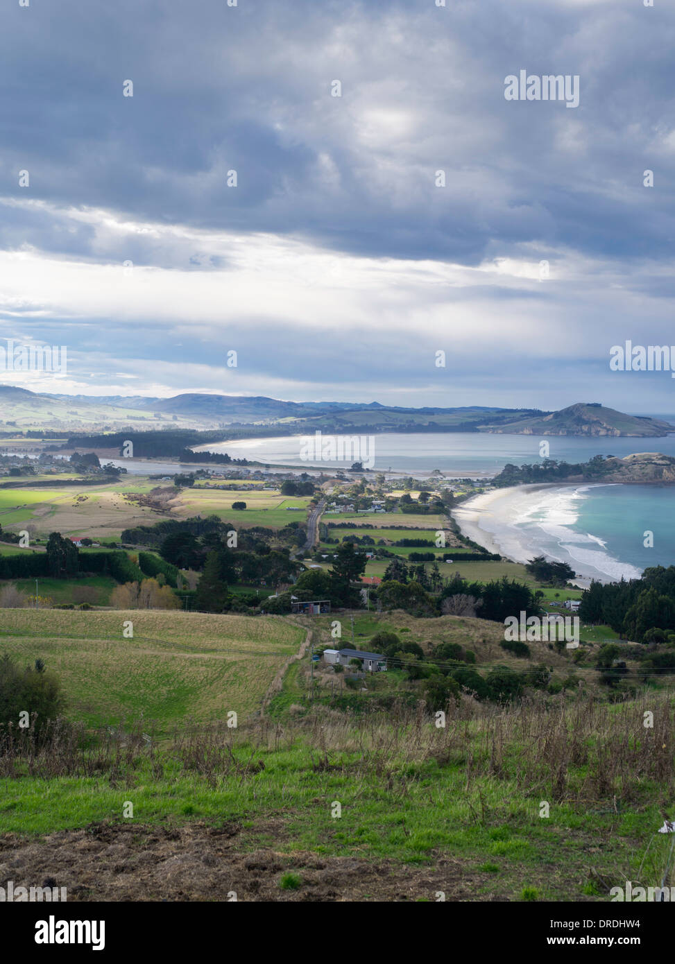 Highangle view of Karitane, Otago, New Zealand, with Cornish Head in