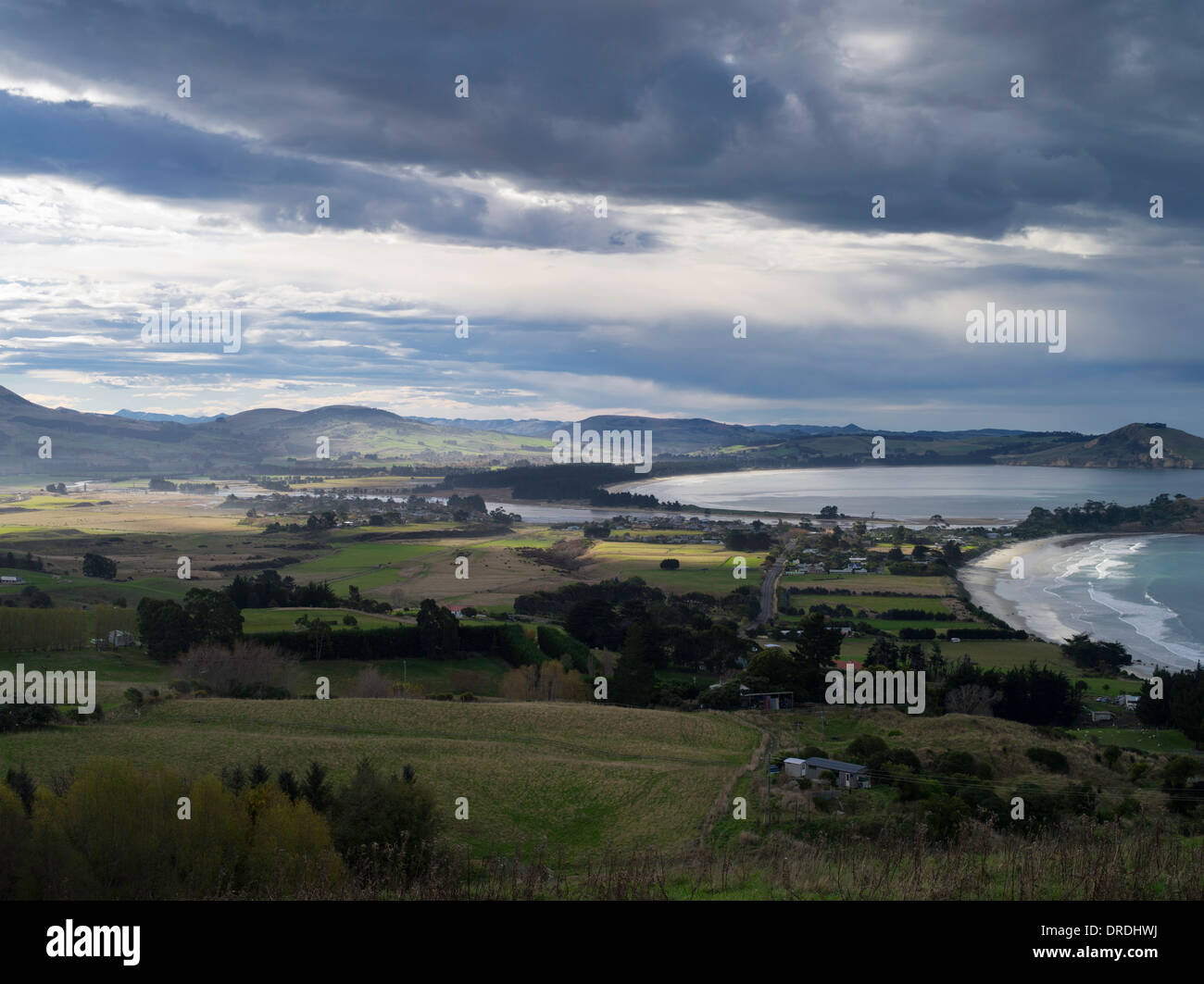 Highangle view of Karitane, Otago, New Zealand, with Cornish Head in