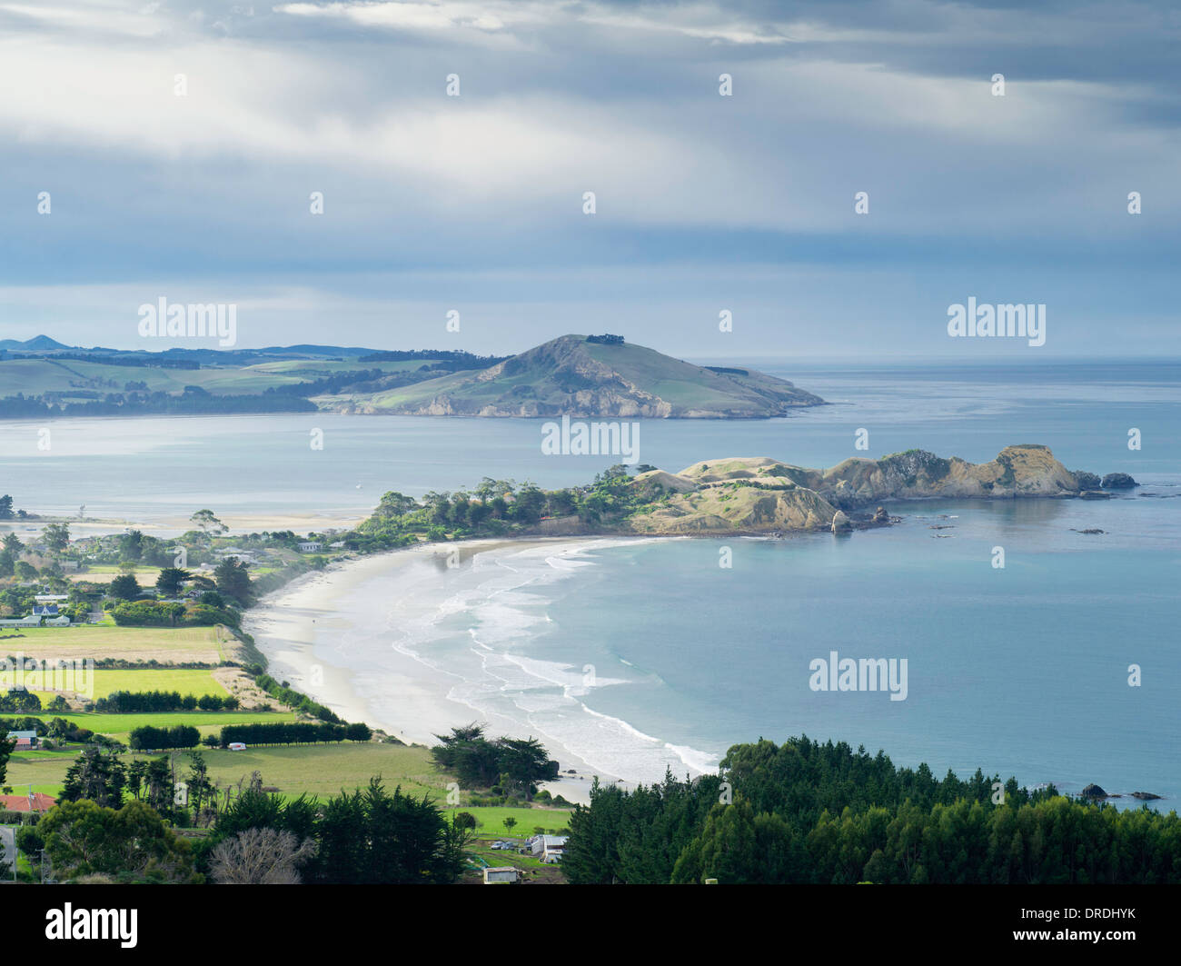 Highangle view of Karitane, Otago, New Zealand, with Cornish Head in