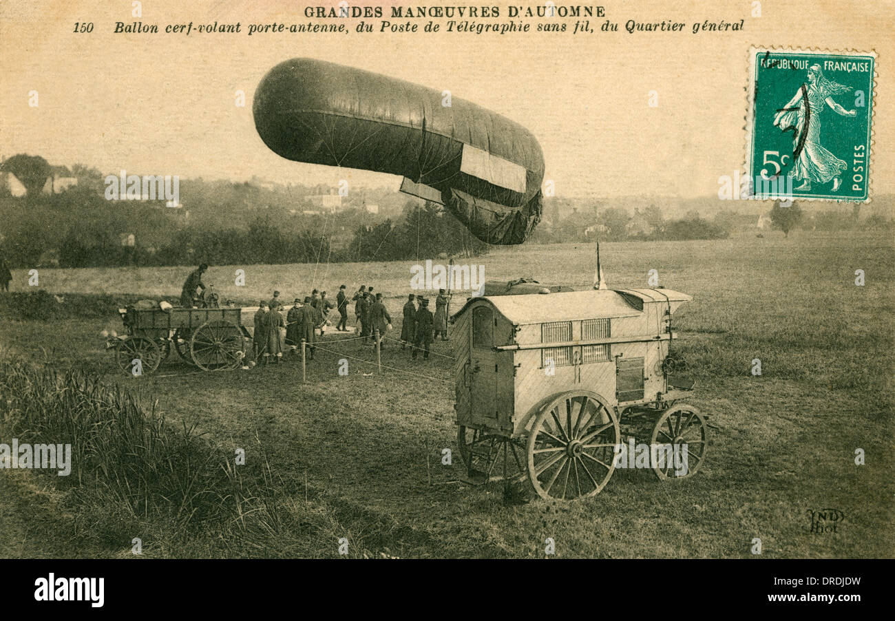 Wireless telegraph transmitter with balloon-mounted aerial Stock Photo