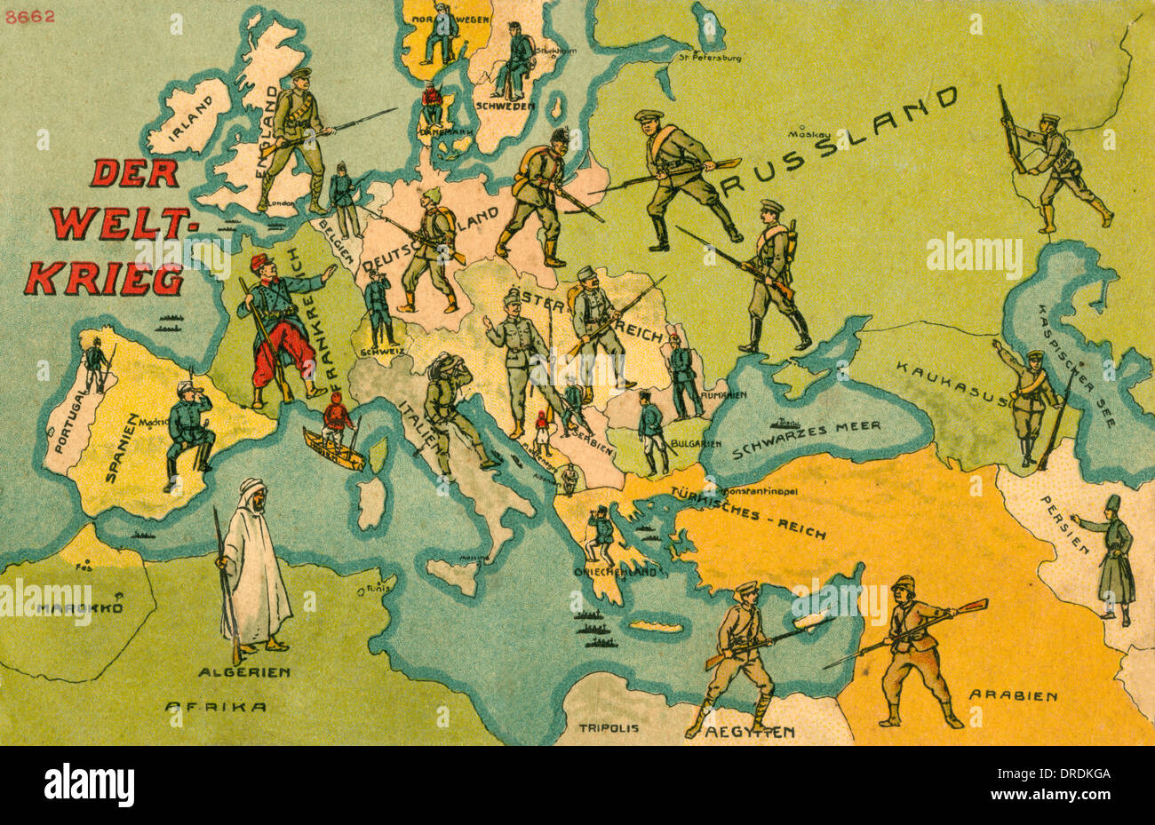 World War One Combatants - Map of Europe Stock Photo