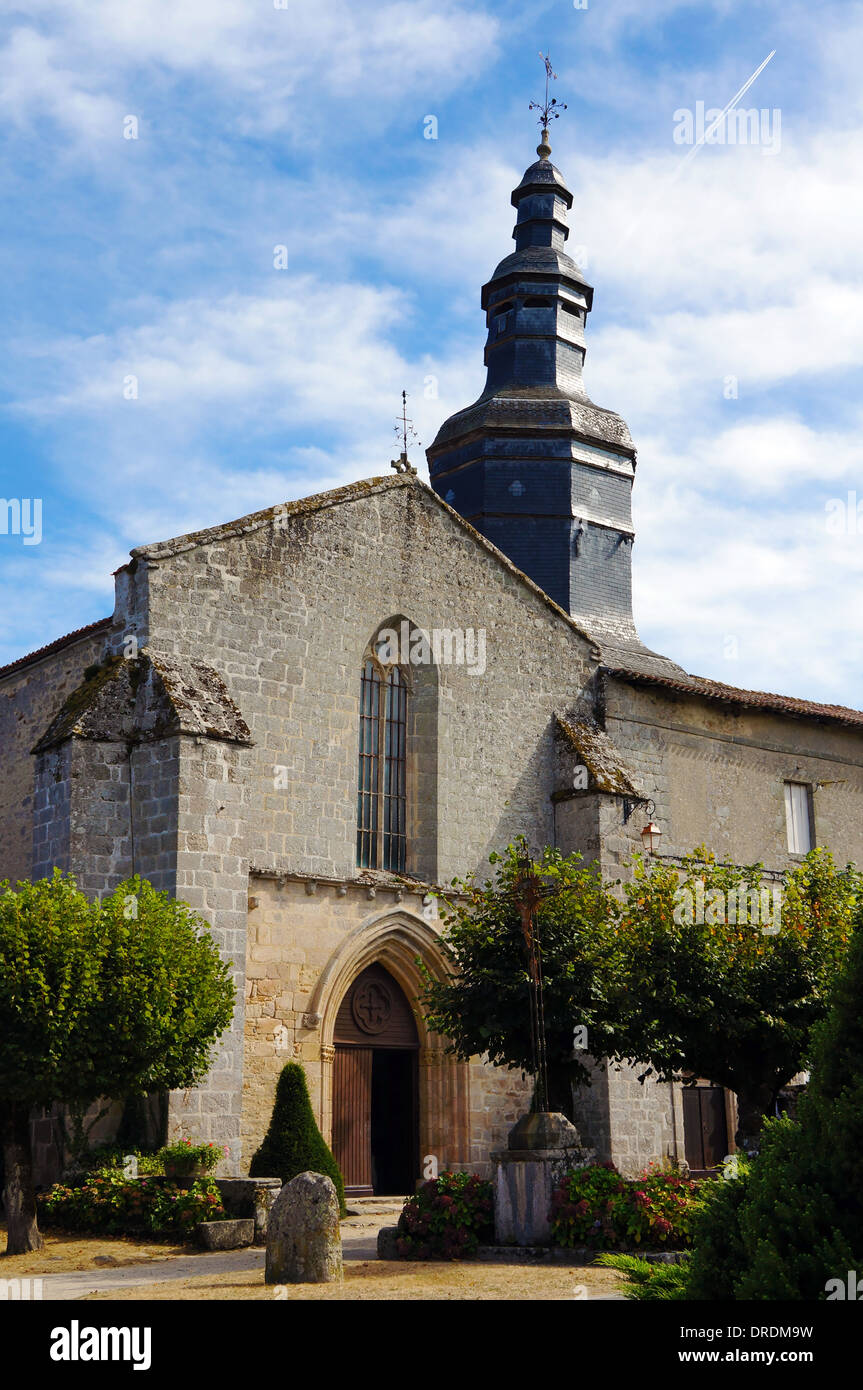 Augustins chapel of Mortemart village with its leaning bell tower, Haute-Vienne, Limousin, France Stock Photo