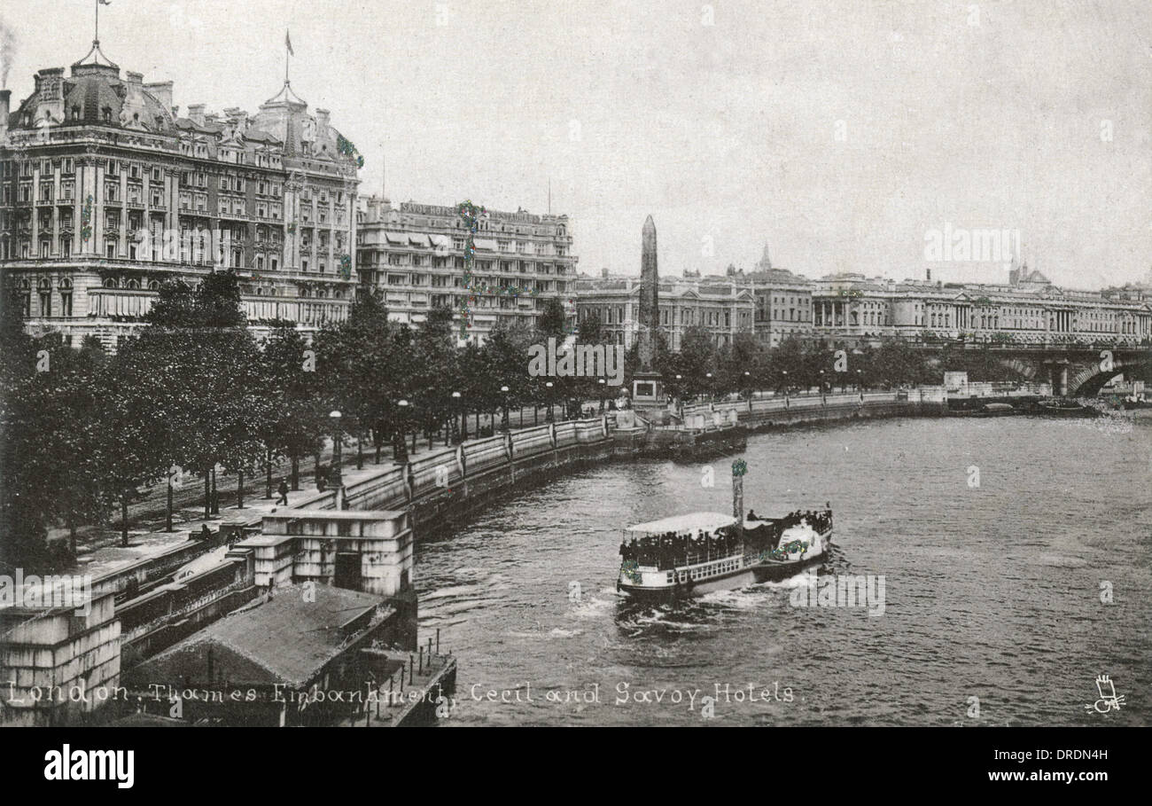 Thames Embankment - Cecil and Savoy Hotels Stock Photo