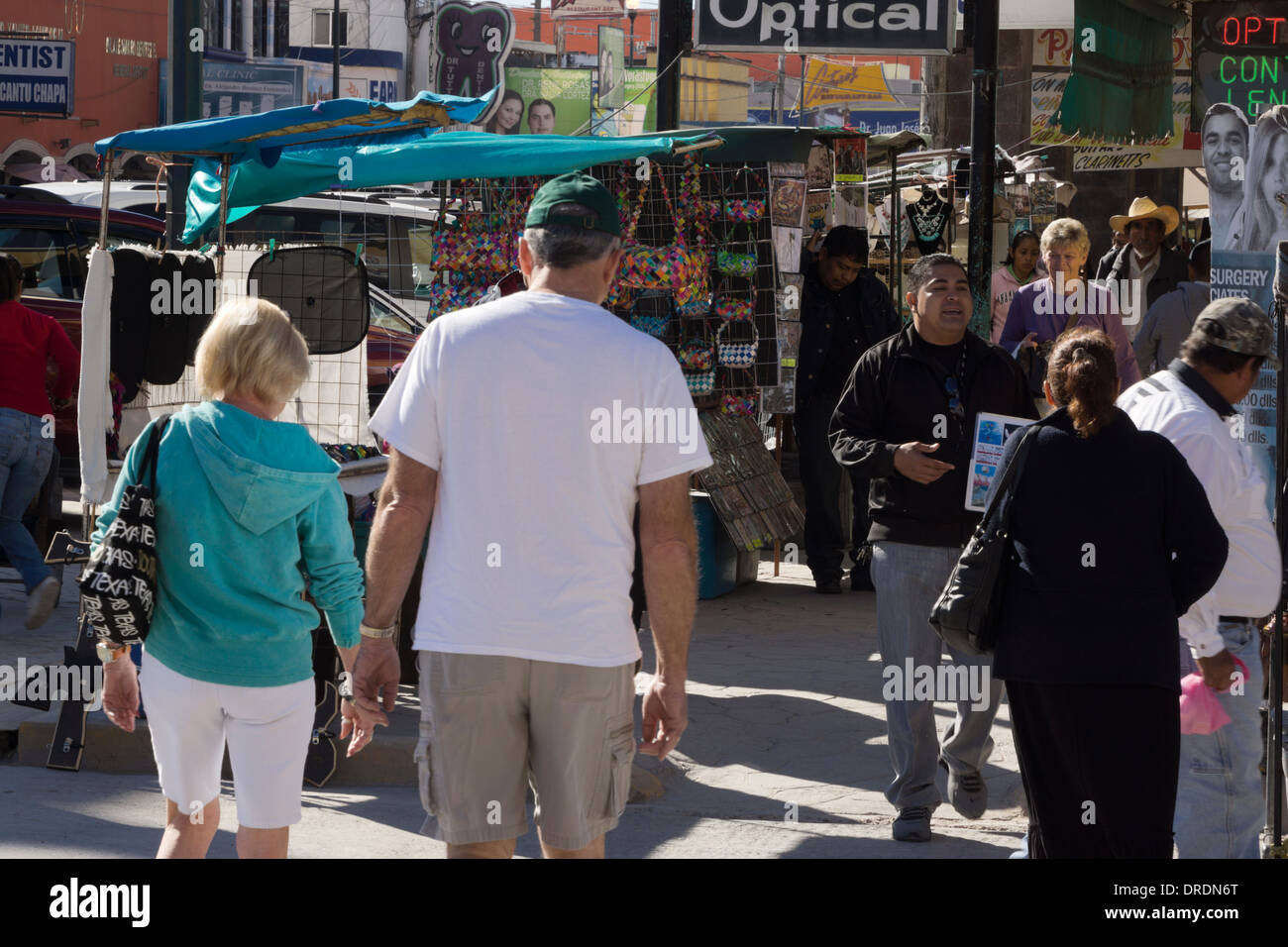 Crowded street scene in Nuevo Progreso, Tamaulipas, Mexico Stock Photo