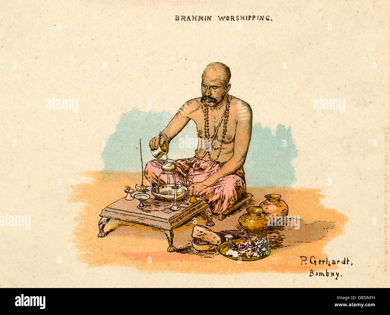 India - A Brahmin worshipping Stock Photo