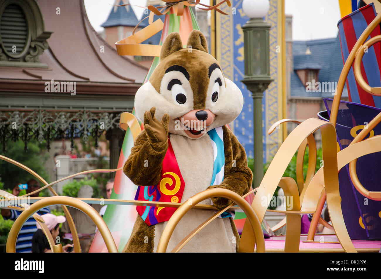 Chip/Dale in the Magic Kingdom Parade at Walt Disney World, Orlando, Florida. Stock Photo