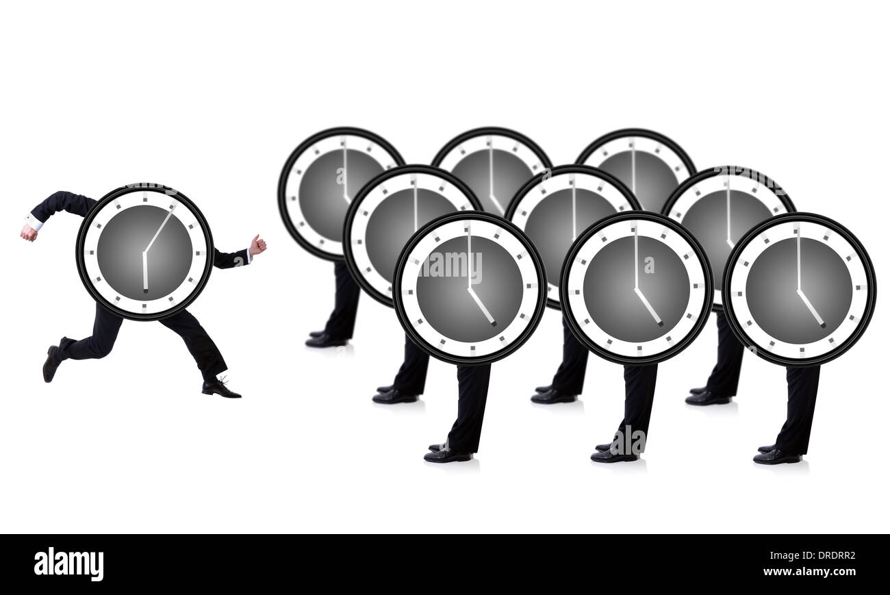 Running late? a clock running isolate on a white background Stock Photo